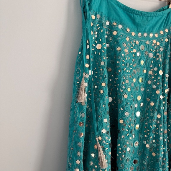 Soft Surroundings Turquoise Sequin Mirror Beaded Preciosa Maxi Skirt Size L - Picture 4 of 8